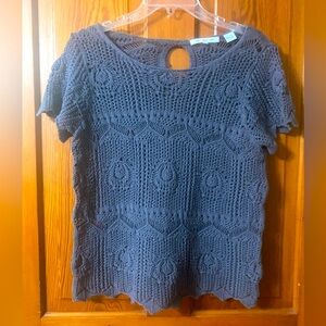 Eight, Eight, Eight Crocheted Grey Short Sleeve  Top